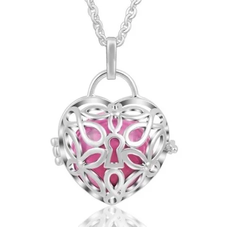 Collier de grossesse coeur serrure et boule rose